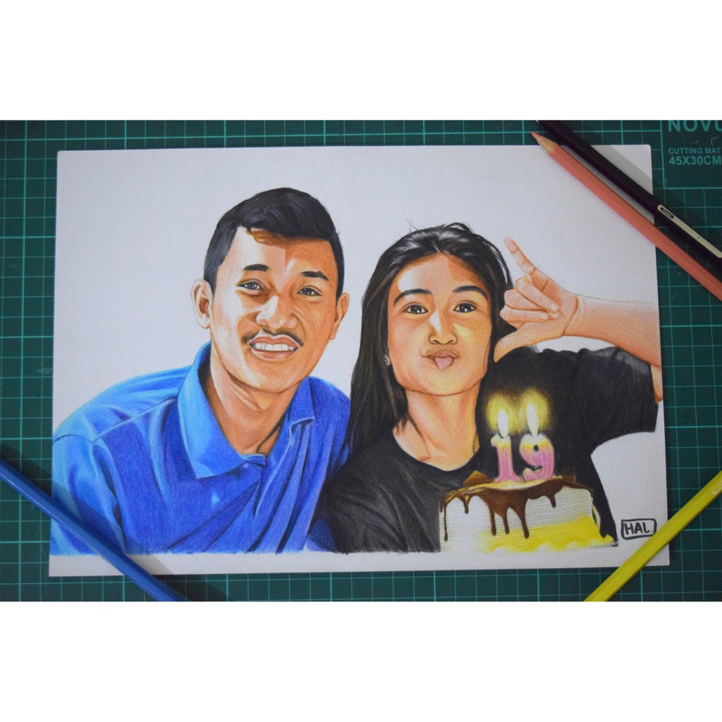 Jasa Gambar Ilustrasi Wajah Couple A4 Realis Bust Up Shopee