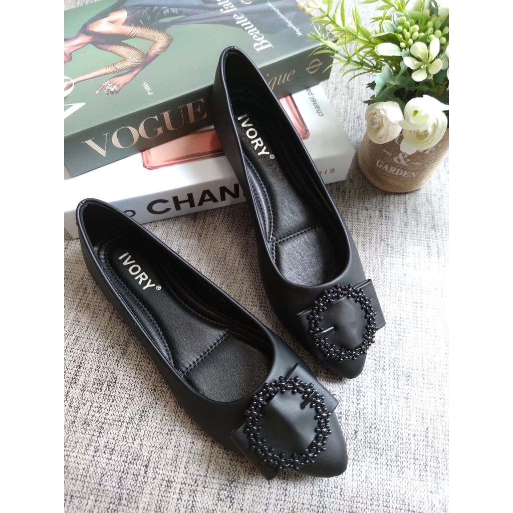 IVORY Sepatu Flat Wanita Import Termurah 888-A7 Hitam