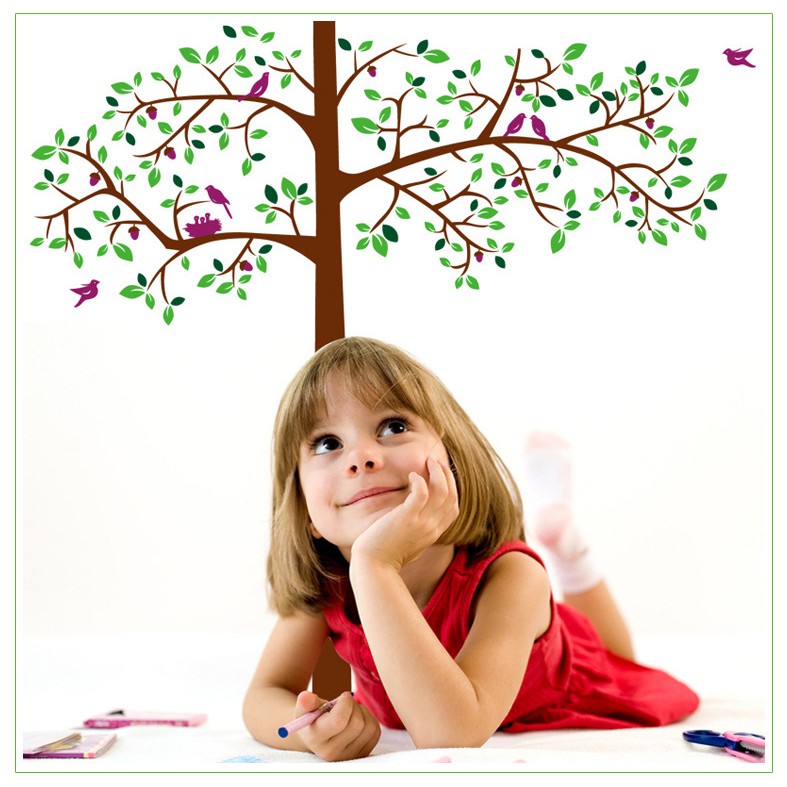 (TXXL) RELIZA WALL STICKER POHON BESAR BURUNG ANAK BIG GREEN TREE STIKER DINDING AY214