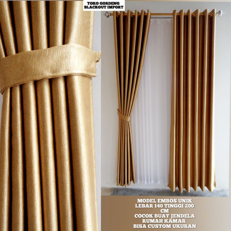 gorden blackout polos gold embos tebal tidak tembus pandang matahari mewah murah