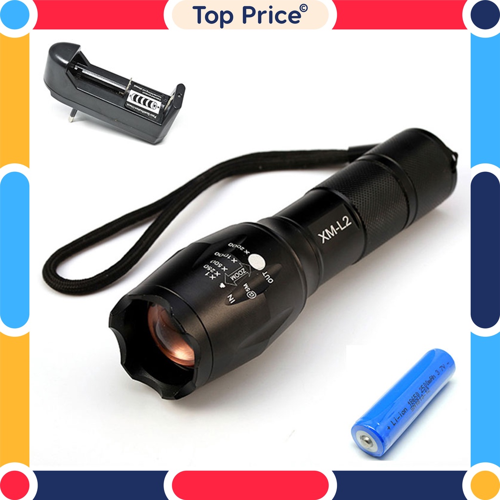 Topprice Senter LED Ultra Terang Waterproof XM-L2 8000 Lumens Body E17 IP44 BATT + Charger U14