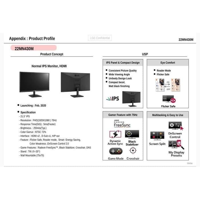 LG 22MN430 LED 22MN430M 22 inch 1920x1080 75Hz HDMI Resmi