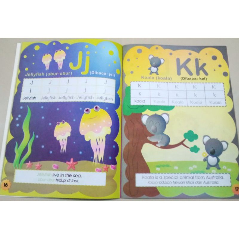 BUKU ANAK,BUKU MENGENAL HURUF DAN ANGKA DALAM BAHASA INGGRIS 64 HALAMAN (21×28CM)