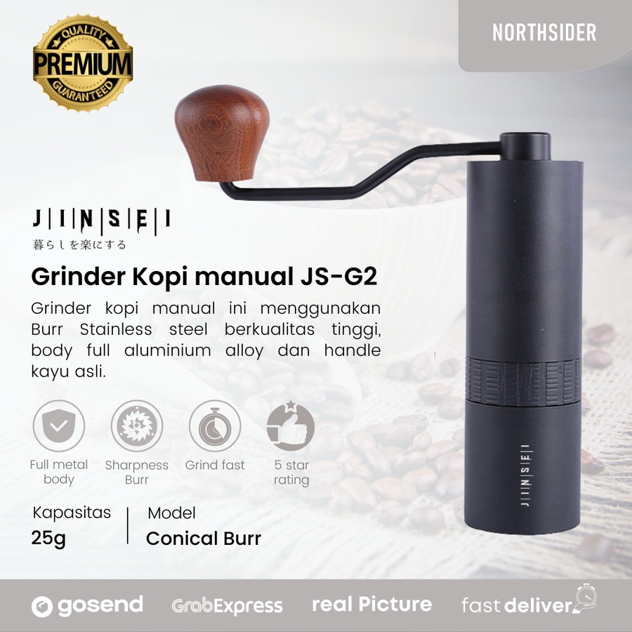 HAND COFFEE GRINDER KOPI MANUAL METAL BODY STAINLESS STEEL BURR JS-G2