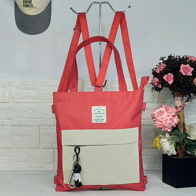 TOTEBAG WANITA RESLETING / TAS TOTE 3D,BISA RANSEL,SLEMPANG,TENTENG BISA CUSTOM SABLON TB 003