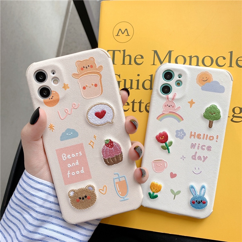 Embroidered Cartoon Bear Phone Case For IPhone 13 12 11 7 8Plus XsMax Max 11 12 Pro Promax X Xs Xr Se2020