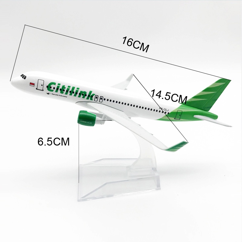 Citylink Airbus 320 Model Pesawat Terbang Penumpang A320 Bahan Metal Ukuran 16CM