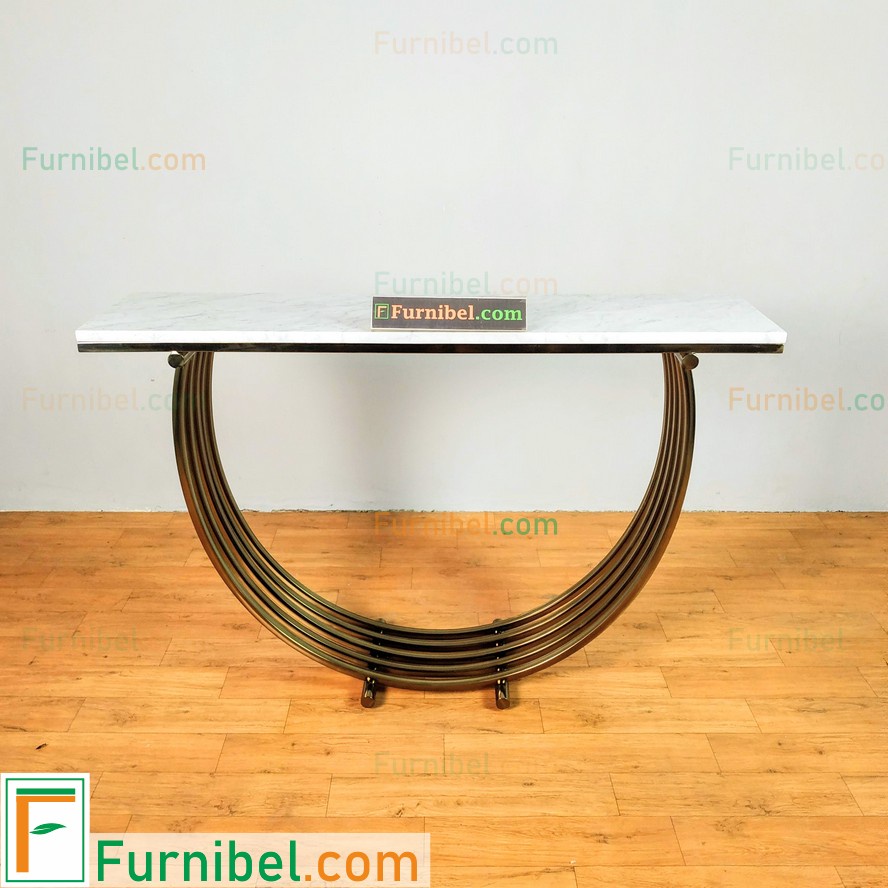 Meja Konsul Marmer Stainless Gold Lengkung Hollow Pipa Huruf U