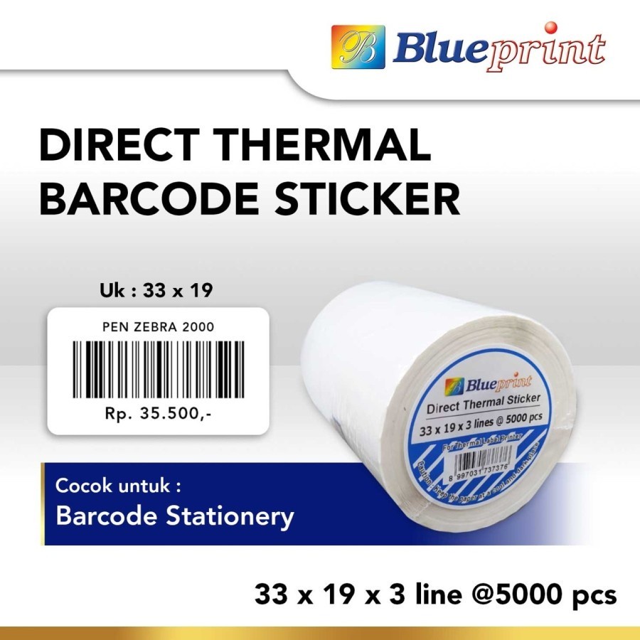 Direct Thermal Sticker Label Barcode BLUEPRINT 33x19 mm 3 Line 5000pcs