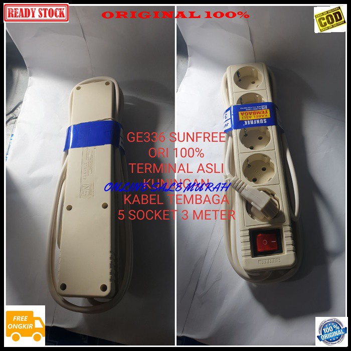 G336 Sunfree ori 100% Terminal kuningan saklar 5 lubang 3 meter socket colokan stop kontak listrik elektronik elektrik kualitas original on off lampu  Harga satuan  merupakan terminal / stop kontak yg sdh diakui. Kualitas nya yg baik membuat terminal ini