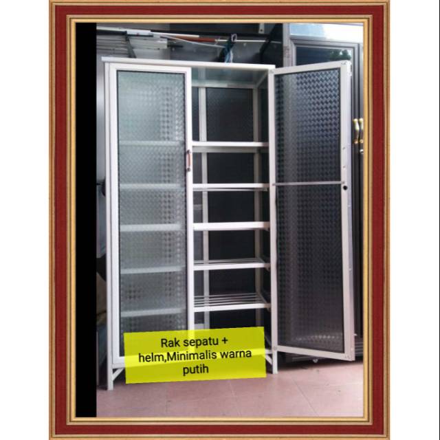 Rak Sepatu + Helm Aluminium coating putih minimalis + FREE ONGKIR