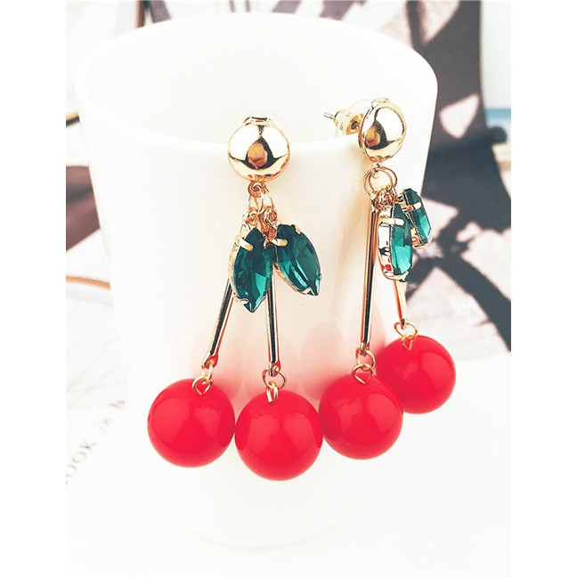 LRC Anting Tusuk Fashion Red Cherry Shape Decorated E94496