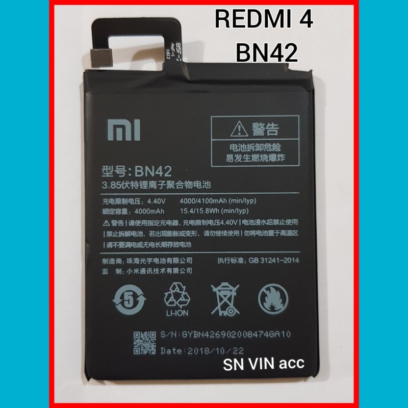 Baterai Batre Xiaomi Redmi 4 BN42 ORIGINAL Battery Batere Xiaomi Redmi 4 BN 42 ORIGINAL