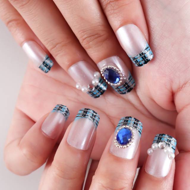 BS17 BATANGAN KUKU PALSU 3D BIRU NIKAH WEDDING FALSE NAIL  NAIL ART  WEDDING FOR BRIDE MURAH