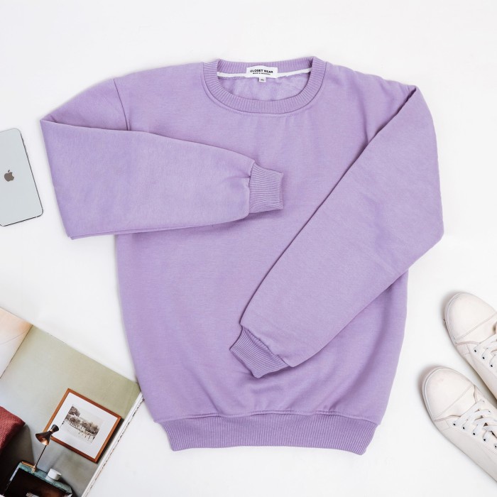 jaket wanita CLOSETWEAR SWEATER POLOS BASIC LILAC UNGU MUDA - M hoodie sweater Jaket wanita korea pa