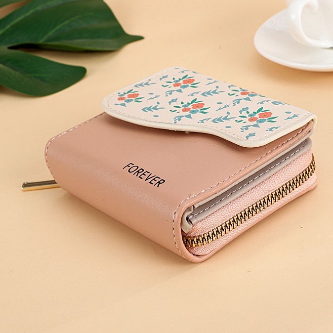 DOMPET LIPAT KECIL WANITA IMPORT KULIT PINK MOTIF BUNGA KOREA PREMIUM NAPAVA WA503P3 MINI SIMPLE LUCU SLOT KARTU UANG KOIN RESLETING REMAJA KEKINIAN BRANDED BATAM