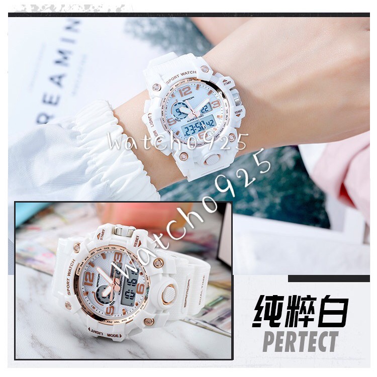 PROMO ANTI AIR RUBBER JAM TANGAN PRIA SPORT FASHION  DUAL-TIME  LIST PUTIH WANITA WATCH FREE G2