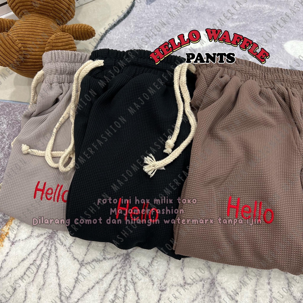 MAJOMER ® | HELLO WAFFLE PANTS - CELANA KULOT WAFFLE BORDIR