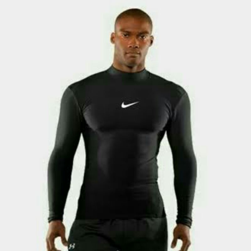 Baju Panjang Pria Olahraga Kaos Manset Baselayer Leher Tinggi Tanpa Lubang Jempol Premium