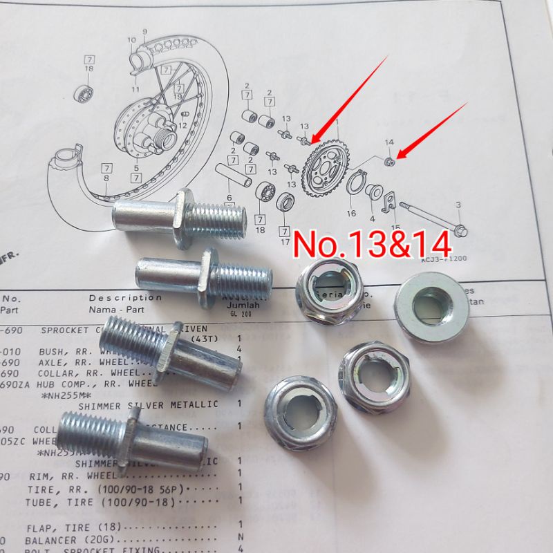 Baut Set Mur Gear Belakang Honda All Tiger