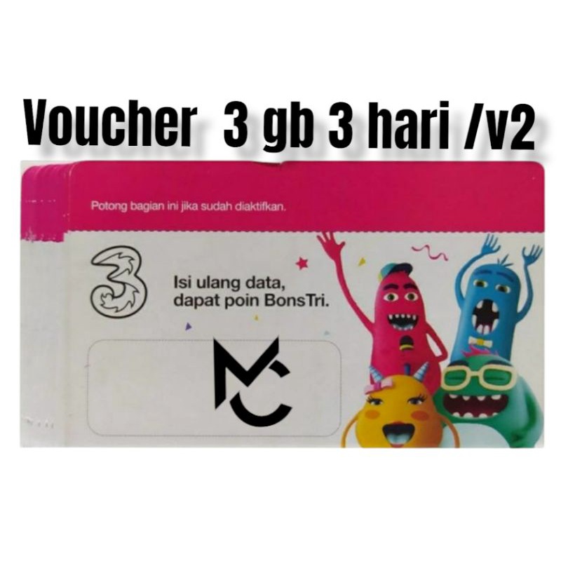 Voucher Tri 3gb 3 hari Happy v2 kuota internet three