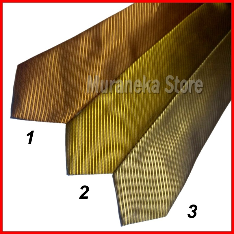 Dasi Pria Panjang Dewasa Formal Kerja Gold Emas Kantor Formil Lebar 3 Inch Garis Salur 7 8 cm polos