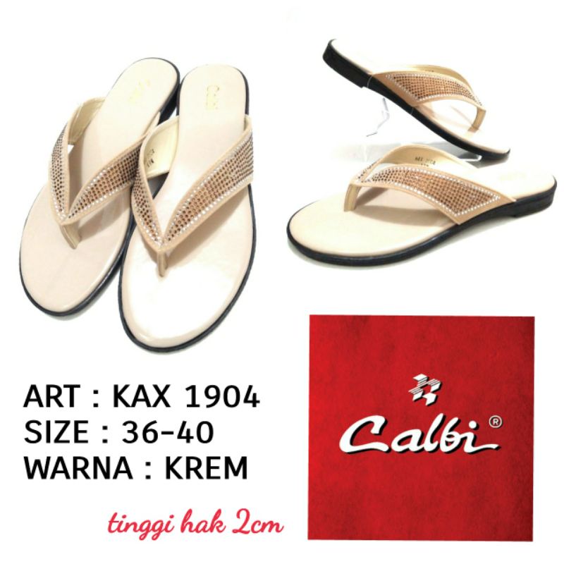 SANDAL JEPIT WANITA FLAT PERMATA CALBI KAX 1940 ORIGINAL SANDAL KASUAL TERBARU WARNA KREM SIZE 36-40 HARGA TERMURAH