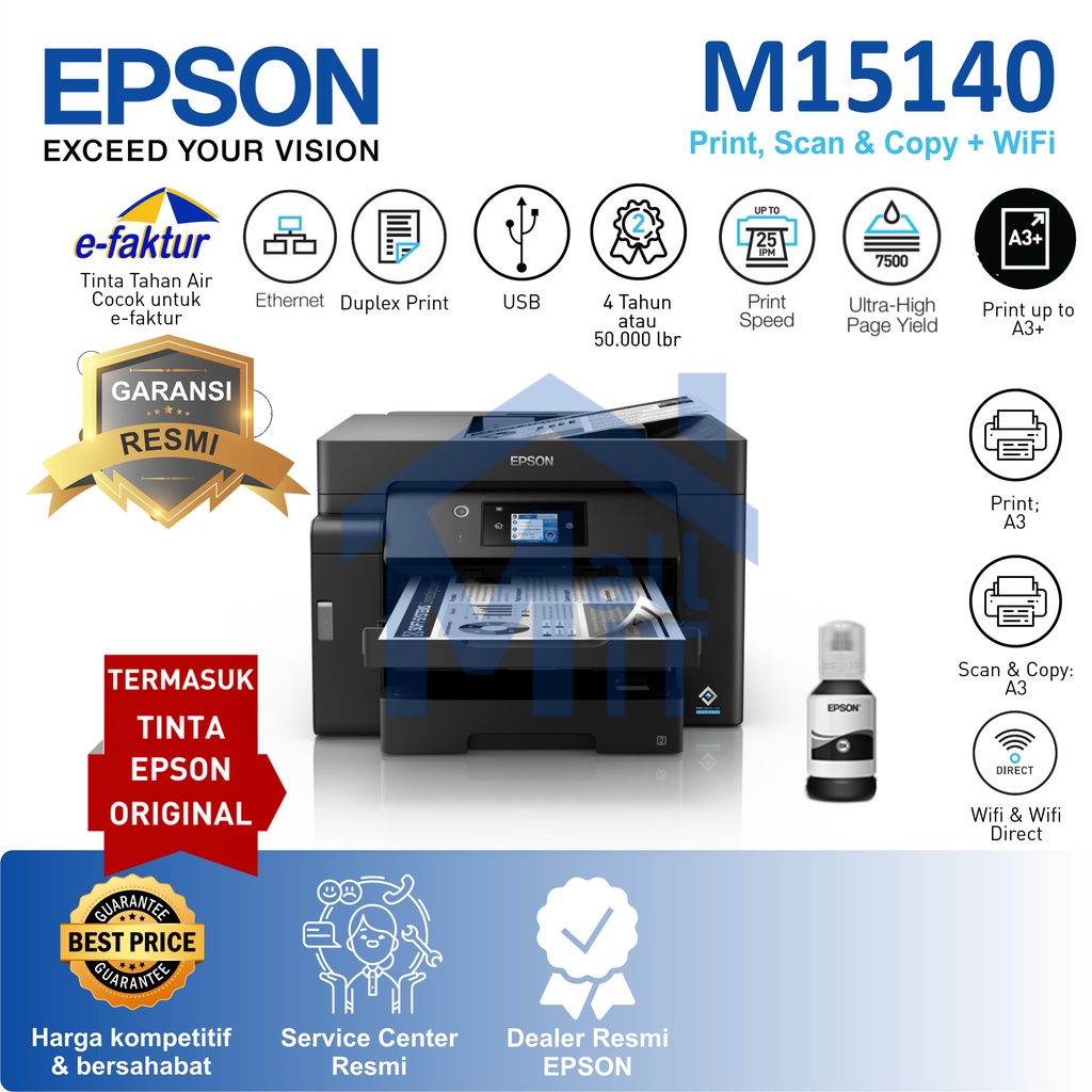 (PACKING KAYU) PRINTER EPSON M15140 EPSON M-15140 M 15140 A3 Wi-Fi Duplex Monochrome