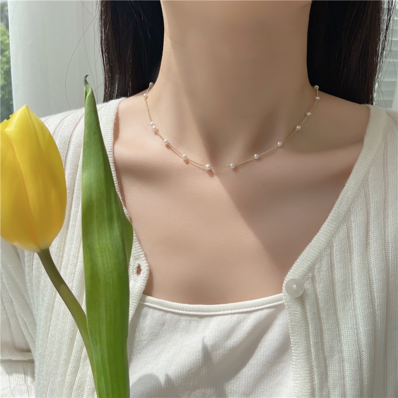 Women Fashion Gifts Pearl Jewelry Women Korean Pearl Party Jewellery Choker Gold Color Goth Chocker Trendy Simple Alloy Pearl Nacklace Accessories