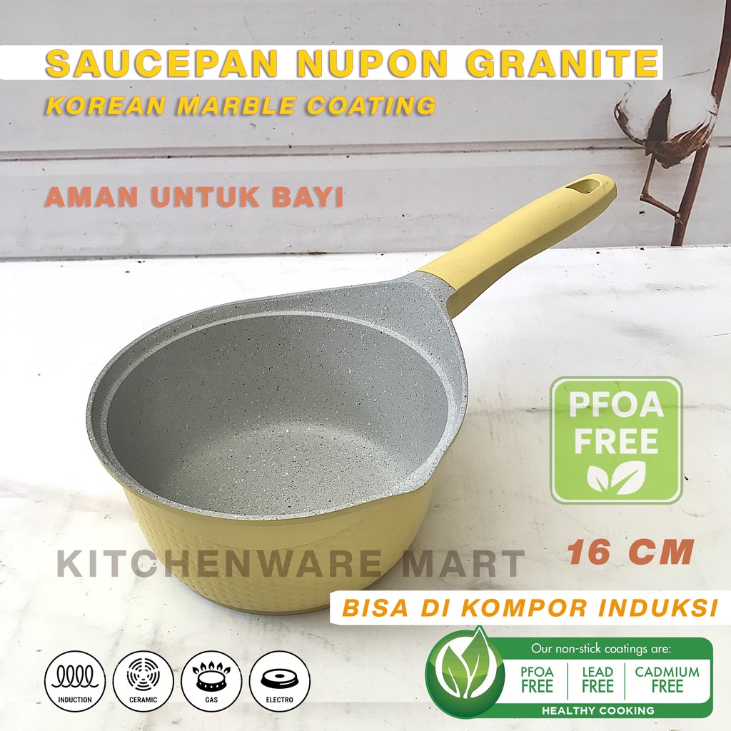 Saucepan Granite Keramik Nupon 16 cm PFOA FREE- Sauce pan Anti Lengket- Panci susu Panci Kuah Panco Bayi- Panci Marble Granit Ceramic Ceramic