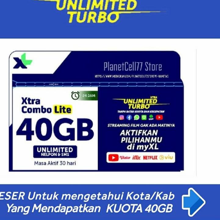 E@F / Best seller Kartu Perdana XL 40GB Unlimited Turbo Combo Lite /Produk