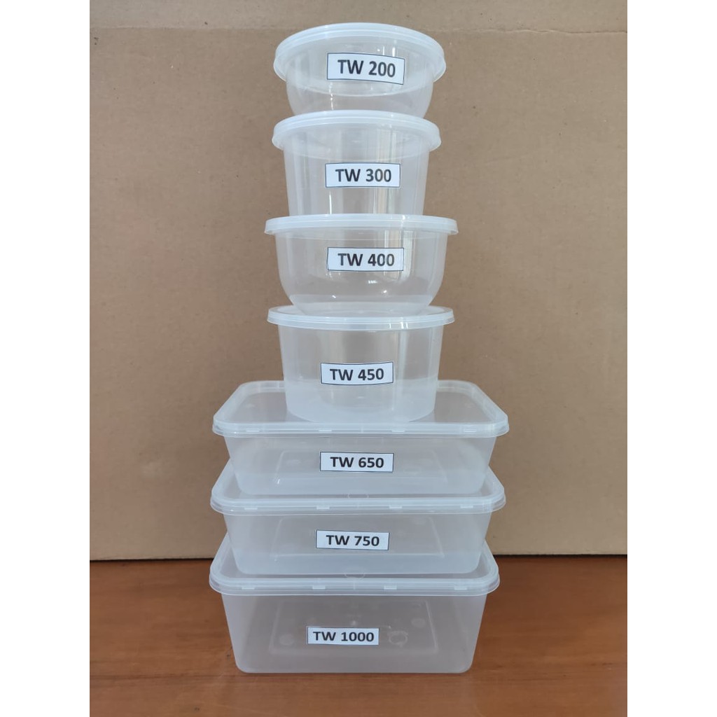 Thinwall Kotak&Bulat 200,300,400,450,650,750,100 ml + Tutup  FREE PACKING[ECERAN 25Pcs] Merk Manggis