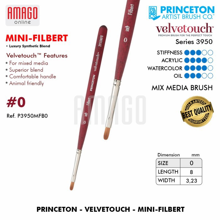 

Brush PRINCETON - Velvetouch - Synthetic - Mini Filbert - Ukuran 0 - Kuas Mini Terbaik P3950MFB0