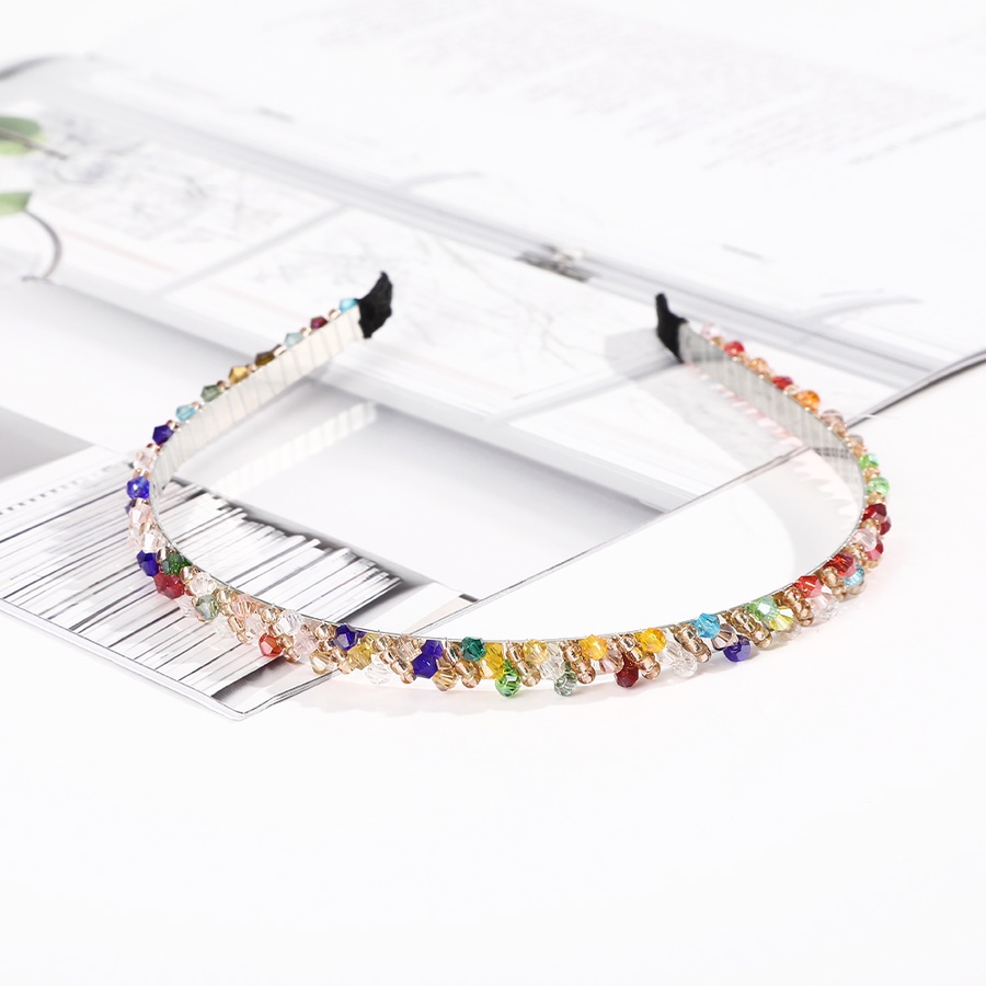 Korean Colorful Beads Alloy Headband Crystal Thin Hair Band For Girls Hair Accessories