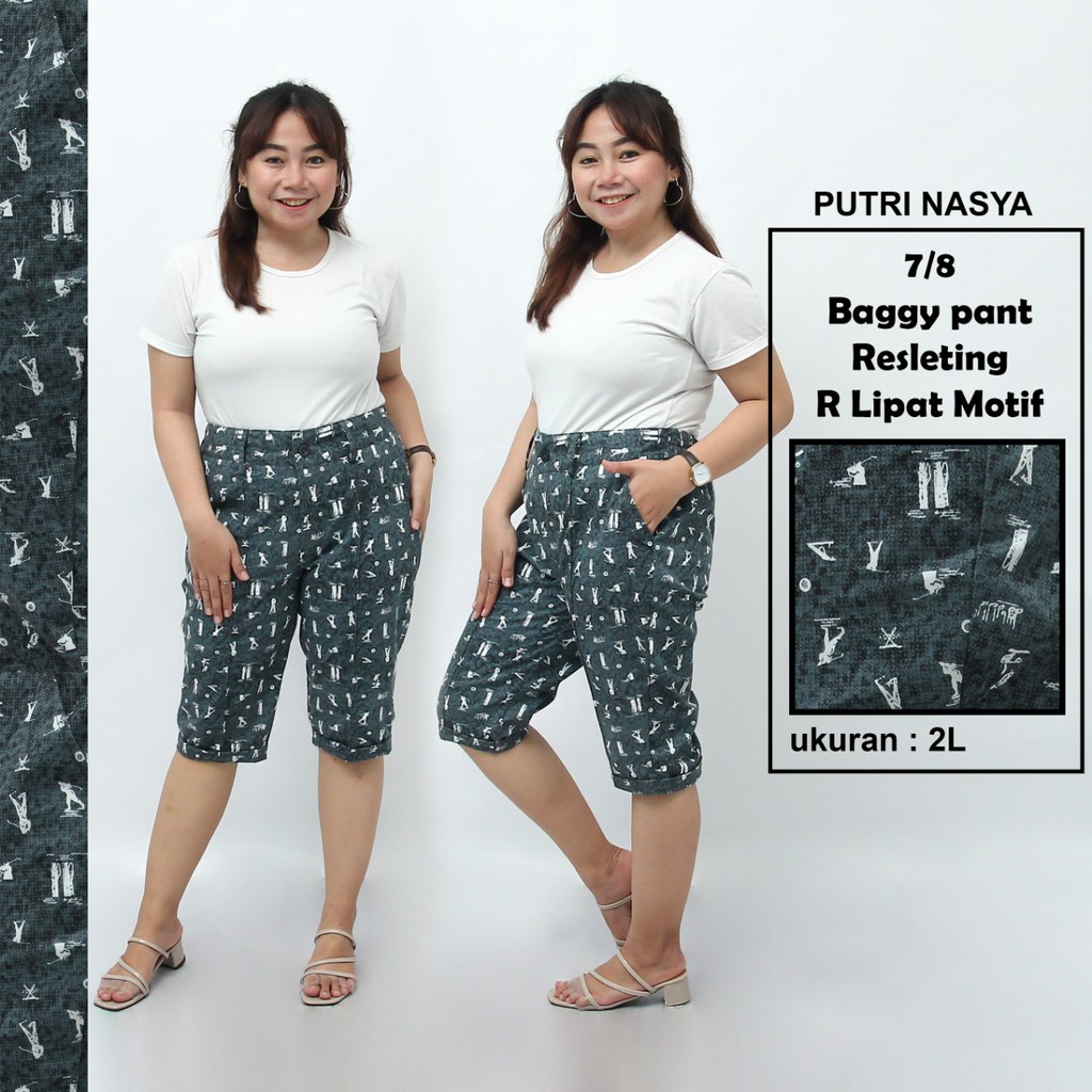 Celana 7/8 jumbo motif Resleting karet/ baggypant jumbo / celana pendek 8L-6L-5L-4L-2L-XL-S fit to L