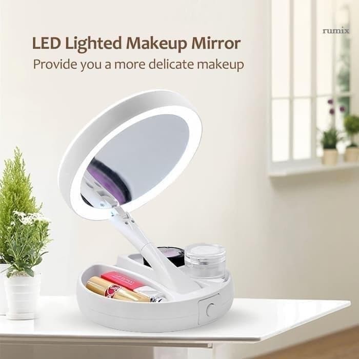 Cermin Make Up LED Pembesar Mirror Lampu Rias Kosmetik Lipat Dua Sisi