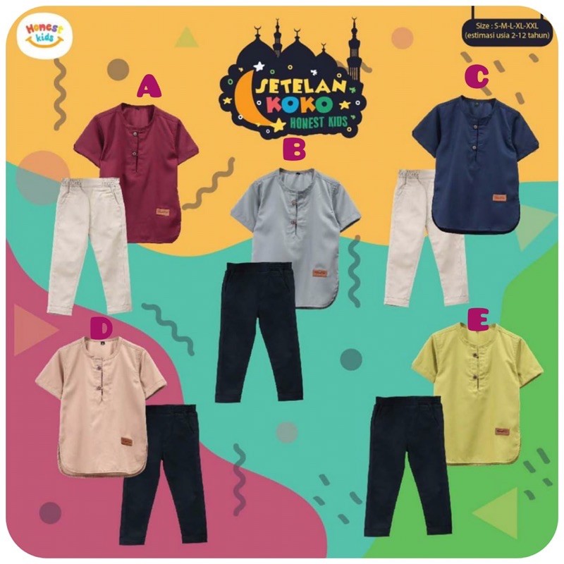 READY setelan koko anak by honest kids size 2-12thn