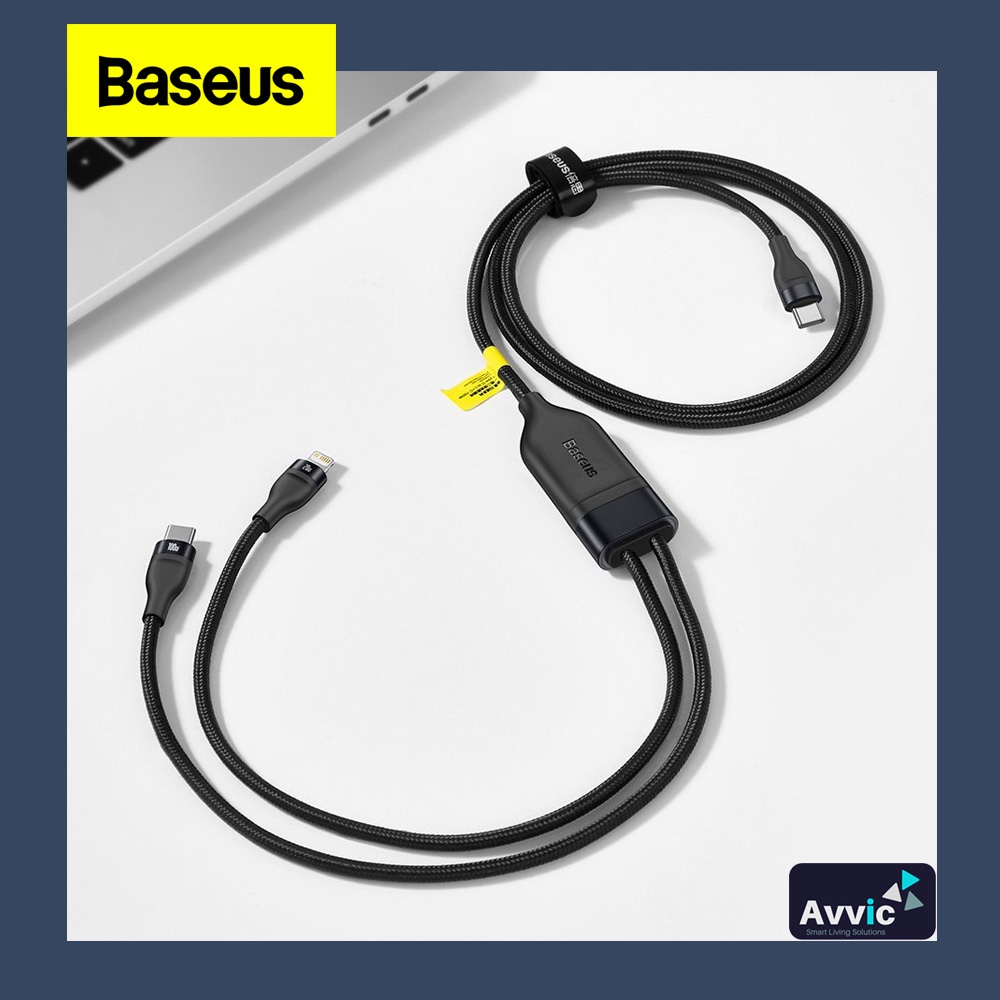 Baseus Kabel Data 2in1 Fast Charging Type C to Type C &amp; iPhone Lightning 100W PD QC Flash Series Data Cable