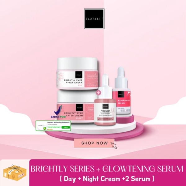 Jual PAKET ISI 4 SCARLETT WHITENING GLOWTENING  BRIGHTLY SERUM CREAM Diskon