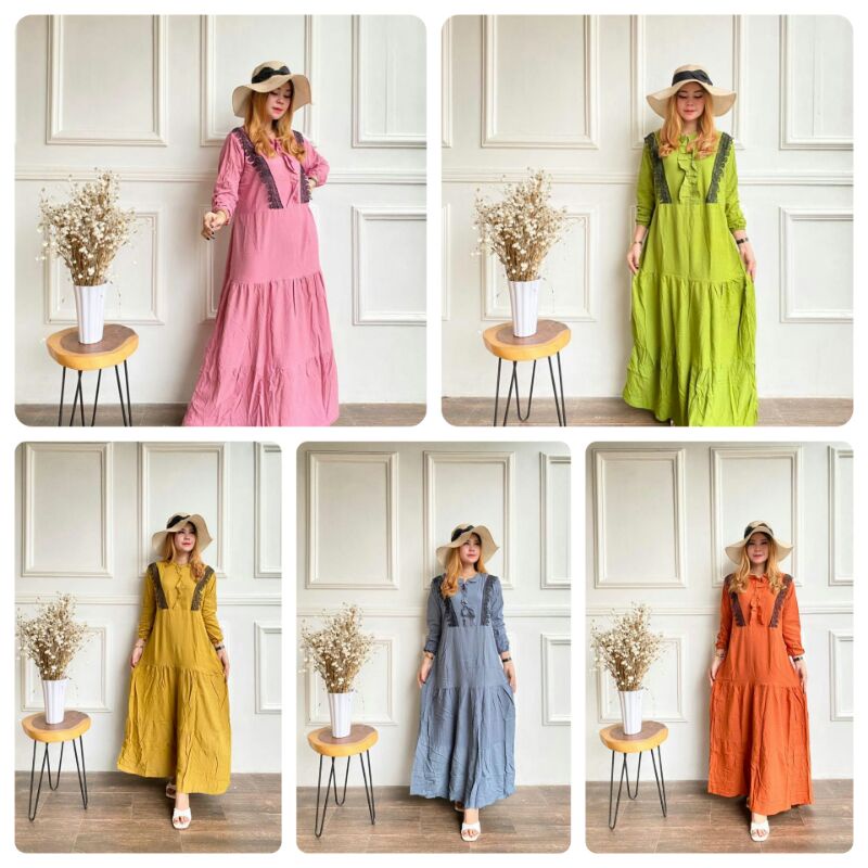 Gamis Rayon Kekinian I Midi Dress I Gamis Susun Polos