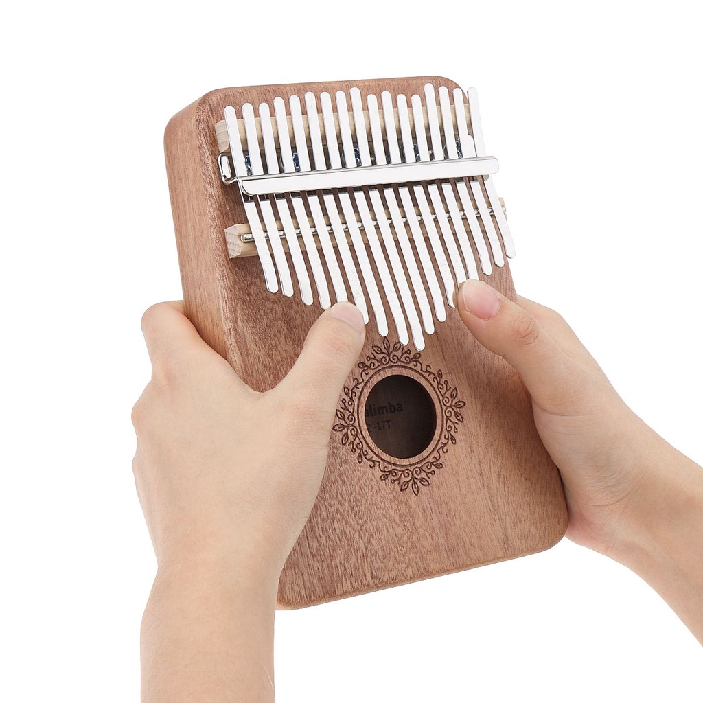 Kalimba Thumb Piano 17 Kunci Bahan Kayu Mahoni Solid Dengan Stiker Nada