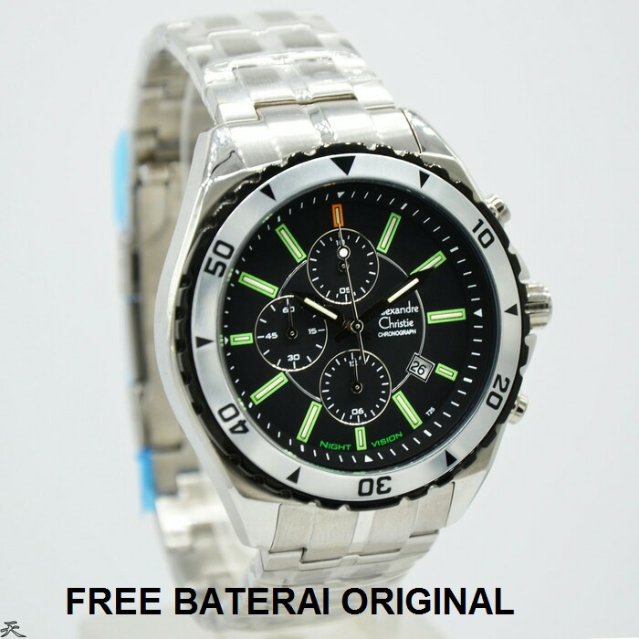 JAM TANGAN PRIA ALEXANDRE CHRISTIE AC 9214 NIGHT VISION SILVER BLACK ORIGINAL GARANSI RESMI 1 TAHUN