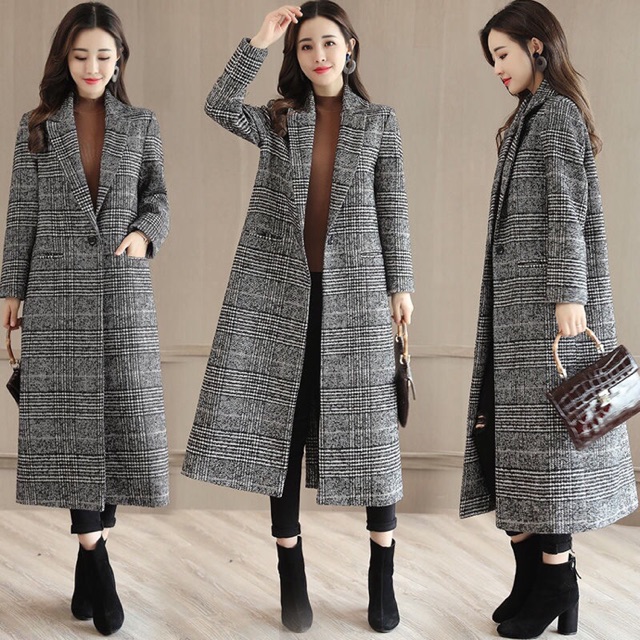 Coat Musim dingin motif kotak kotak bahan Wool