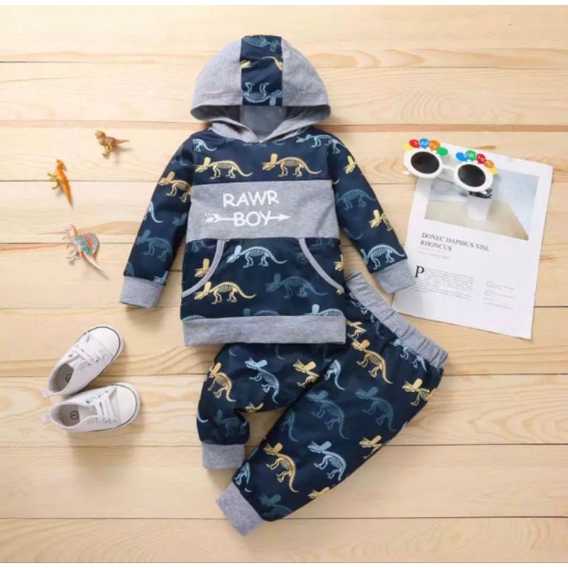 Hoodie Set | Setelan Sweater Hoodie Anak Laki-laki Dan Perempuan 1-5 Tahun/Setelan Baju Bebyterry Flecce Hoodie Rawr Termurah