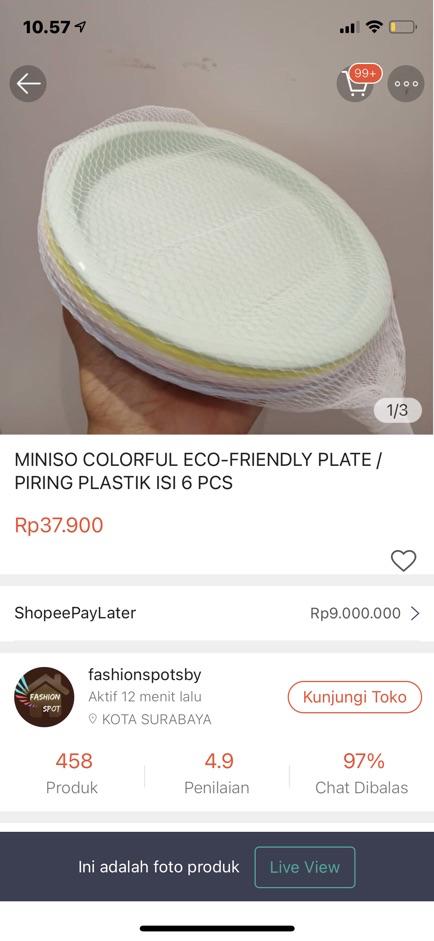 Miniso Colorful Eco-friendly Plate / Piring Plastik Isi 6 Pcs