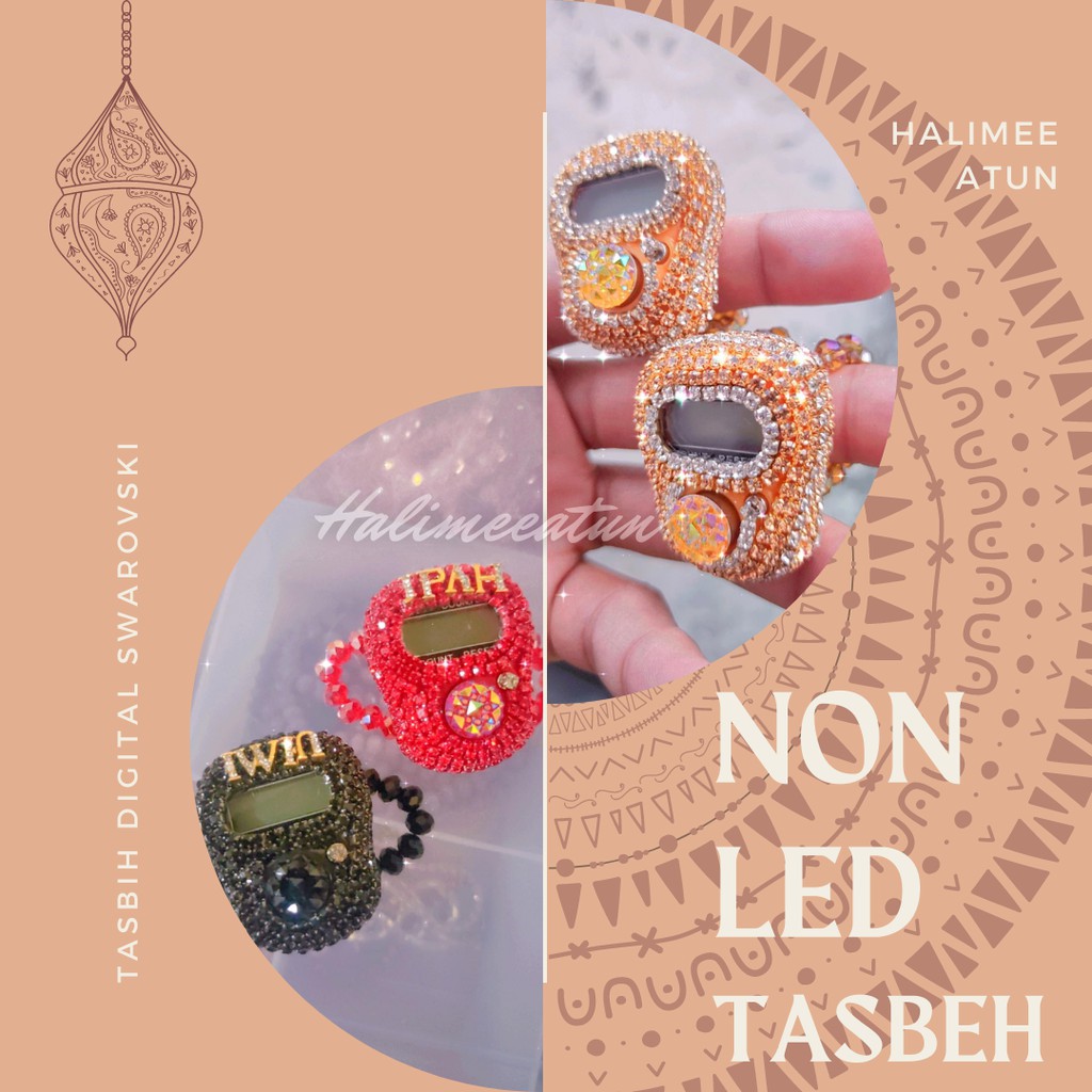 Tasbih Digital Swarovski Non Led Tali Mutiara Custom Nama