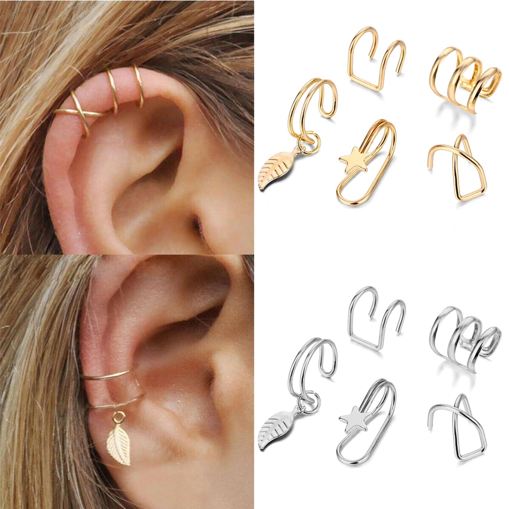 7pcs / Set Anting Tusuk + Kalung Rantai Dengan Liontin Bintang Untuk Wanita