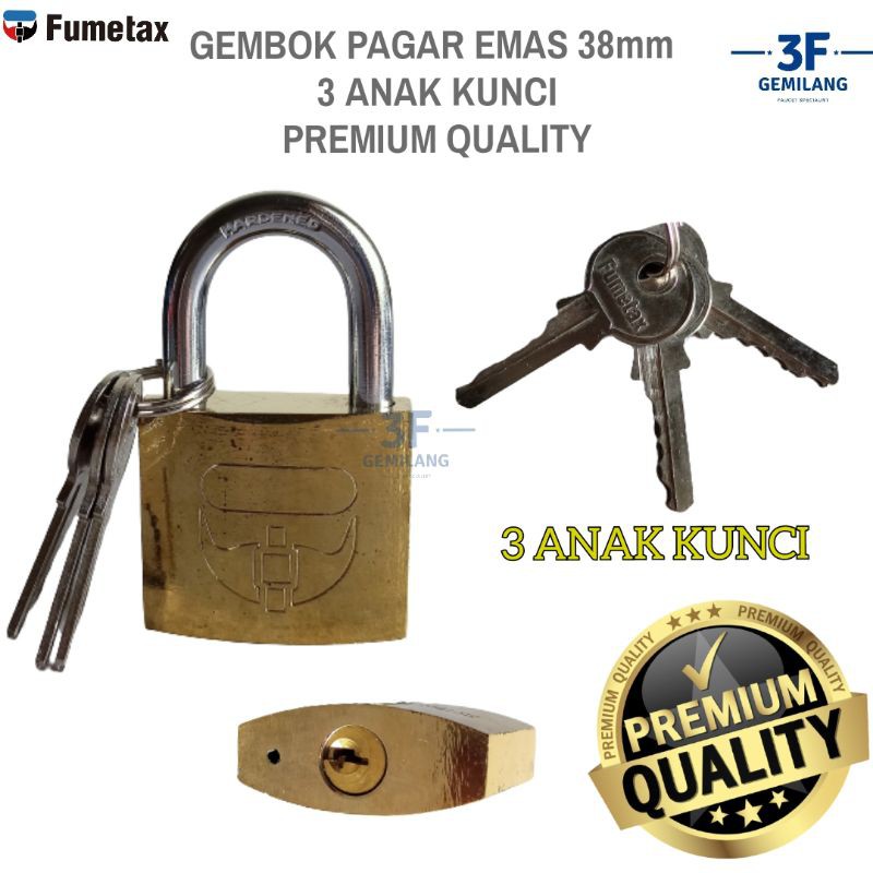 FUMETAX - Iron Padlock / Gembok Pagar Rumah Warna Emas PREMIUM QUALITY