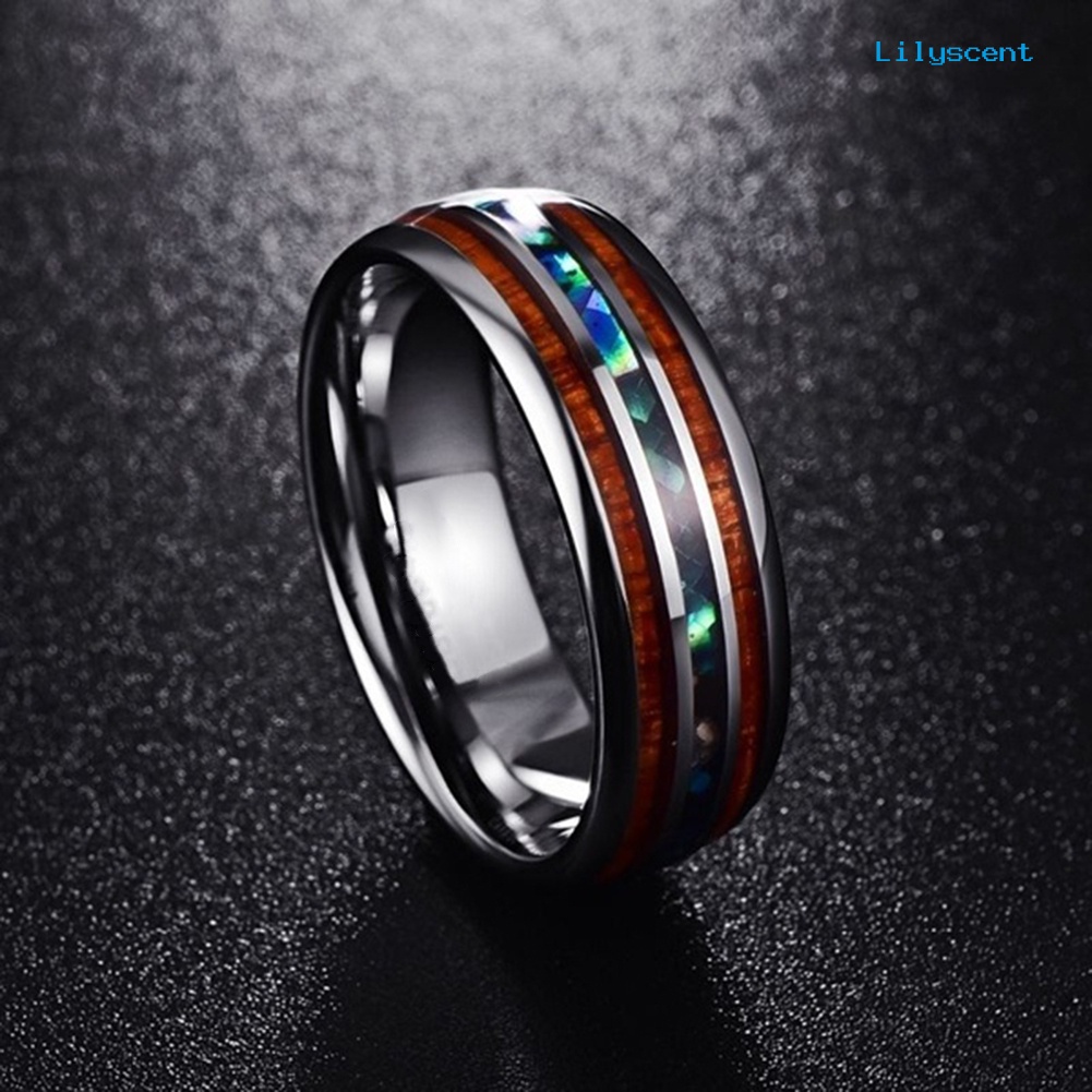 Cincin Kayu Abalone Shell Bahan Titanium Steel Untuk Unisex