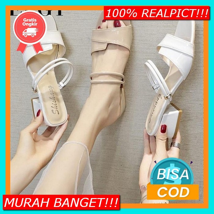 High Heels Wanita Model Slingback Strap Unik Fashionable Warna Basic B Sandal Hak Tahu Jt01